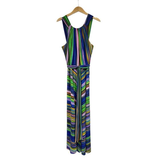 MUSE Women’s Striped Halter Maxi Colorful Rainbow Jersey Dress Size 12 Party - Picture 1 of 7